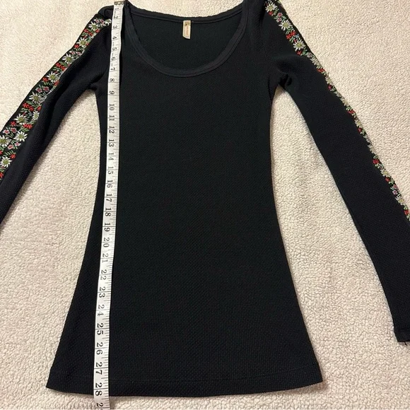 Free People Black Long Sleeve Top with Patterned Sleeves - Picture 5 of 13